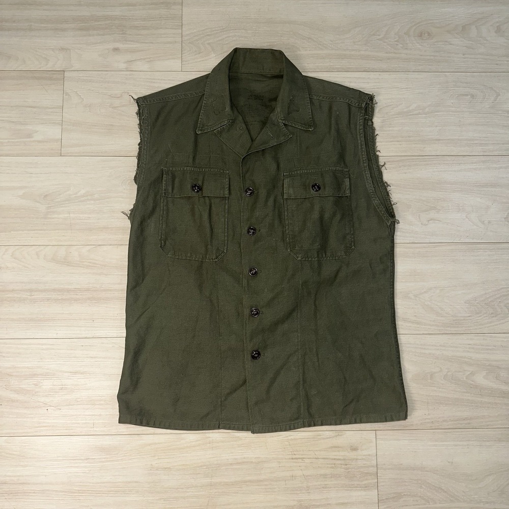 Vintage Sateen OG 107 Shirt Fatigue Size Medium US Army Military 60s Distressed